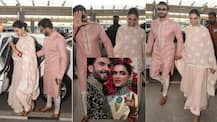 PHOTOS: Post Bangalore reception, Deepika-Ranveer & family return back to Mumbai; Newlyweds TWIN in PINK at the airport!