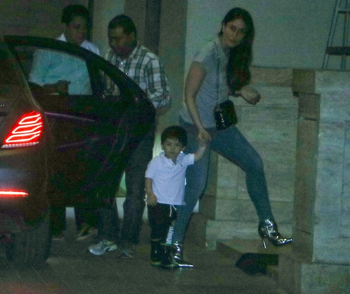 Taimur arriving at Amrita's house with mom Kareena