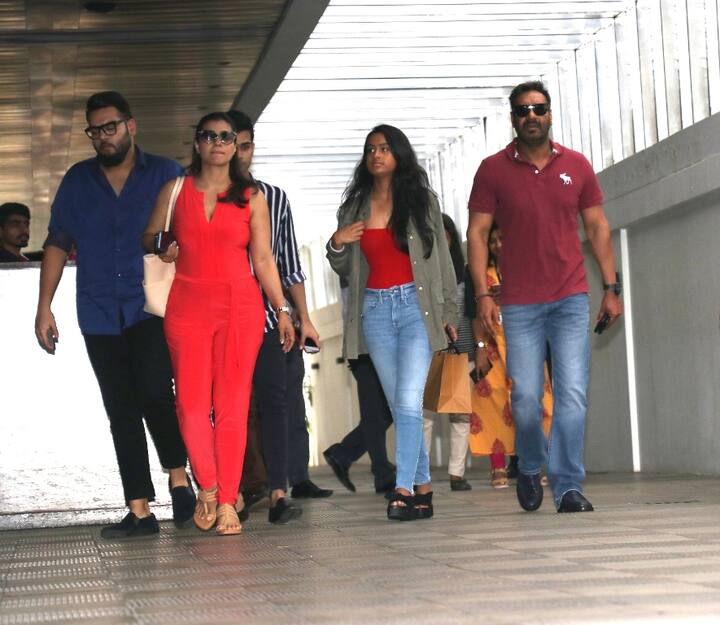The 'Helicopter Eela' actress Kajol was just out for lunch with actor-hubby Ajay Devgn and daughter Nysa Devgn at Mumbai's Hakkasan today when the family was papped by the photographers.