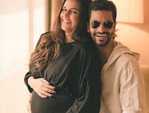 In Pics: Neha Dhupia flaunts her baby bump as she walks hand-in-hand with hubby Angad Bedi at airport