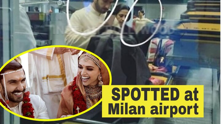 Newlyweds Deepika-Ranveer left Italy; Spotted at Milan airport! Reaching Mumbai at 8am Newlyweds Deepika-Ranveer left Italy; Spotted at Milan airport! Reaching Mumbai at 8am