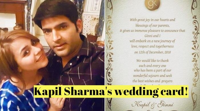 Kapil Sharma's WEDDING CARD out now! Comedian to marry girlfriend Ginni on December 12 Kapil Sharma's WEDDING CARD out now! Comedian to marry girlfriend Ginni on December 12