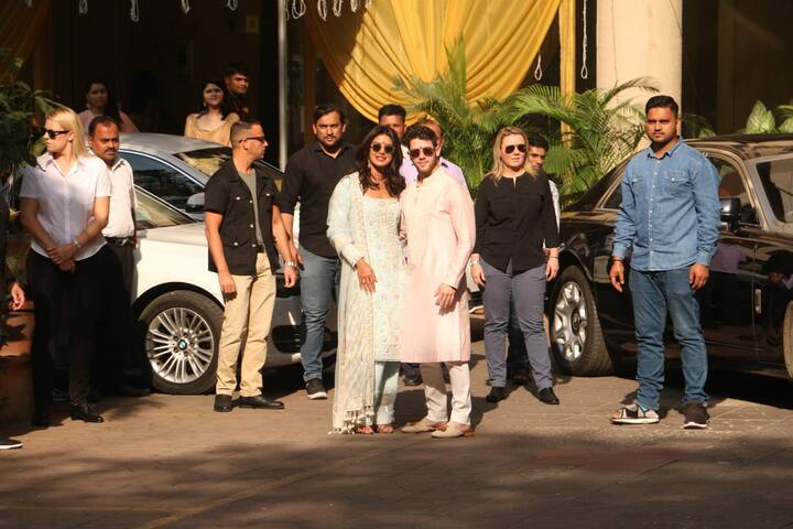 Bride-to-be Priyanka Chopra and her groom-to-be Nick Jonas' wedding celebrations started with a puja at Priyanka's Mumbai home on Wednesday