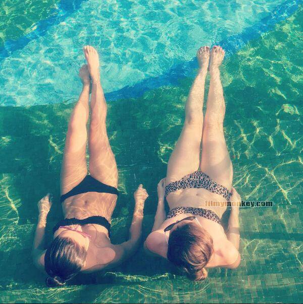 Dina with a friend at Maldives