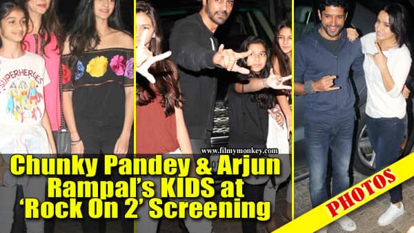 Rock On 2 Screening: Farhan, Shraddha, Arjun Rampal with daughters, Chunky Pandey's daughters & others attend! Rock On 2 Screening: Farhan, Shraddha, Arjun Rampal with daughters, Chunky Pandey's daughters & others attend!