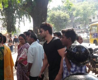 Actor was spotted at his bank in Mumbai suburbs