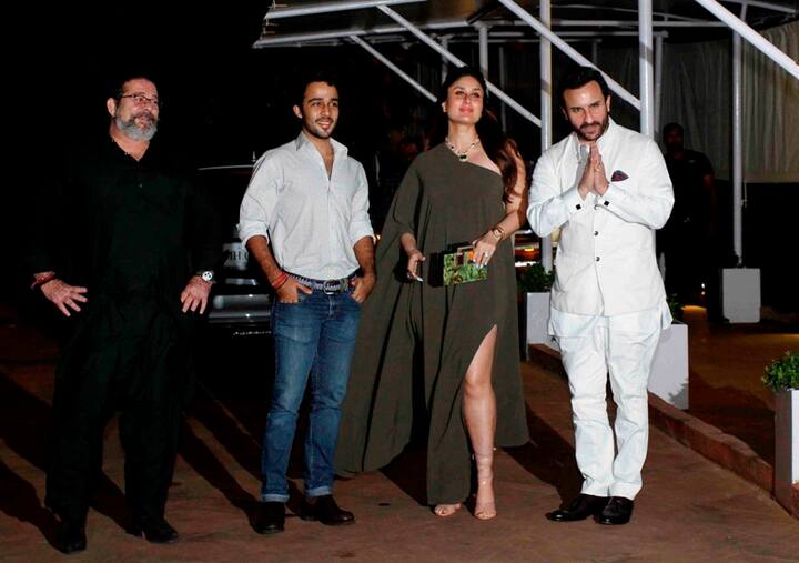 Kunal Kapoor with his son Zahan Prithviraj Kapoor, Kareena Kapoor, her husband and actor Saif Ali Khan during Rima Jain's 60th birthday celebration in September 2016