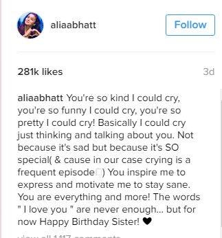 Alia posted a picture on instagram with this adorable caption.
