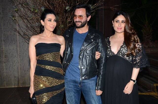 Kareena posing with hubby Saif and sister Karisma at the bash. (Photo: Manav Manglani)