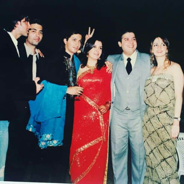 The next pic Farah shared had another good friend from Bollywood, Karan Johar. Ex husband & wife Hrithik Roshan and Suzanne Khan looked fabulous too. Caption read, #12yrsago rare wedding pic! reception in my building lawns..????shirish n i in@manishmalhotra05