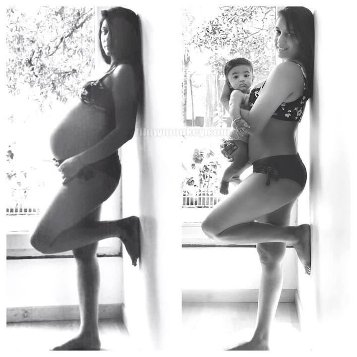 This before and after picture of Shveta where she is seen holding her daughter 'Arya' stuck to her body taking the place of the earlier baby bump is melting our hearts(Pic: Instagram)