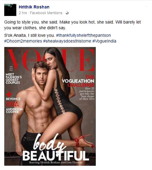Hrithik also shared the Vogue cover on his Facebook page and wrote with it, 