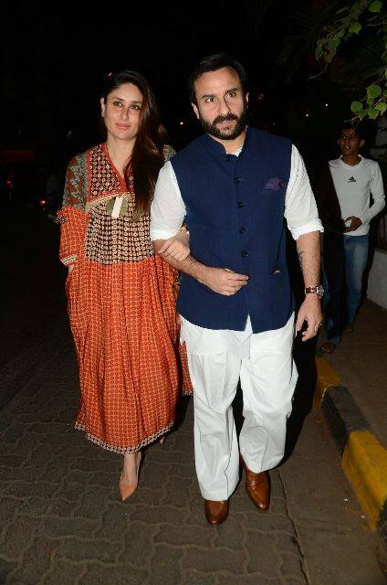  Kareena looked gorgeous in an orange flared dress while Saif wore a bandhgala and white pajama-kurta. (Photo: Manav Manglani)