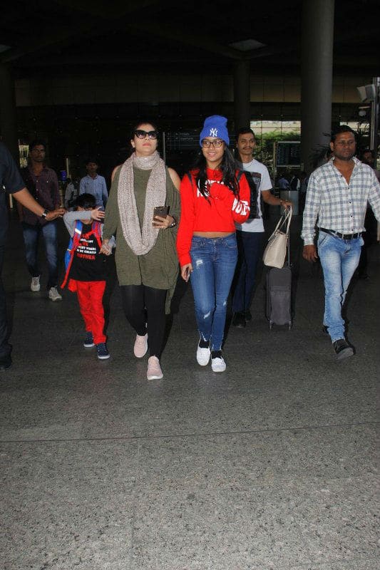 Actress Kajol along with hubby Ajay Devgn and their children Nysa and Yug were recently spotted at the airport.