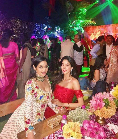 For the sangeet, Sridevi and Jhanvi opted for bright colours in couture by Manish Malhotra