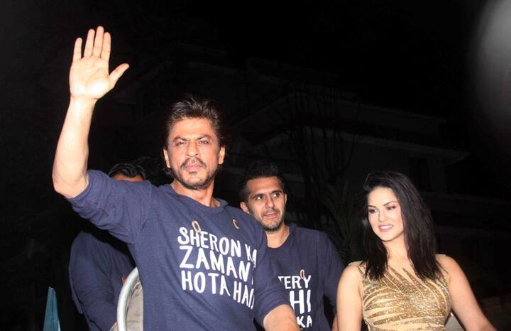 Bollywood actor Shahrukh Khan, filmmakers Ritesh Sidhwani and actor Sunny Leone during the success party of film Raees in Mumbai, India on January 30, 2017. (Pravin Utturkar/SOLARIS IMAGES)