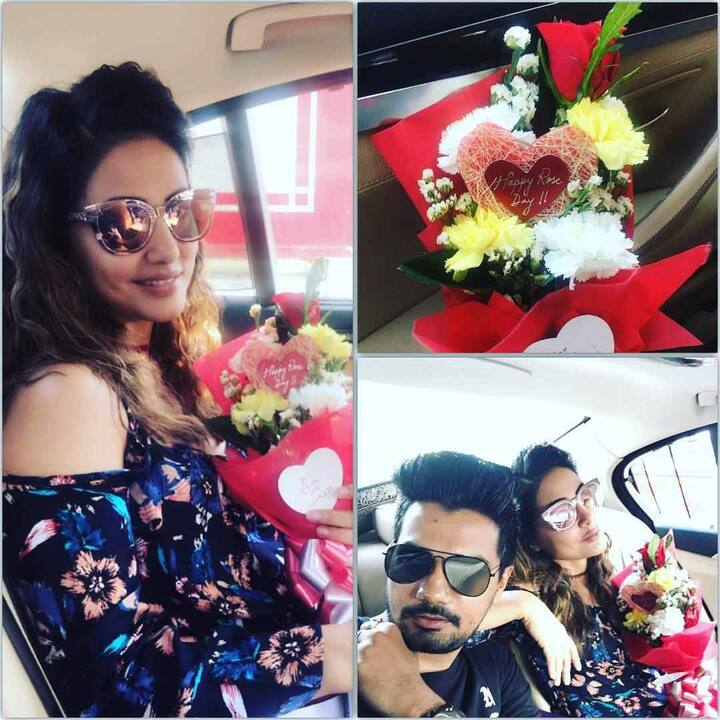 On Rose Day Hina posted this picture collage with her beau and captioned it, 