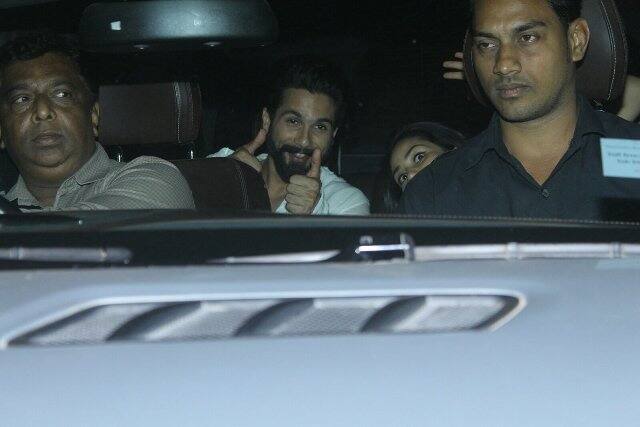 Shahid Kapoor with wife Mira Rajput while arriving for the 'Rangoon' screening. (Photo: Manav Manglani)