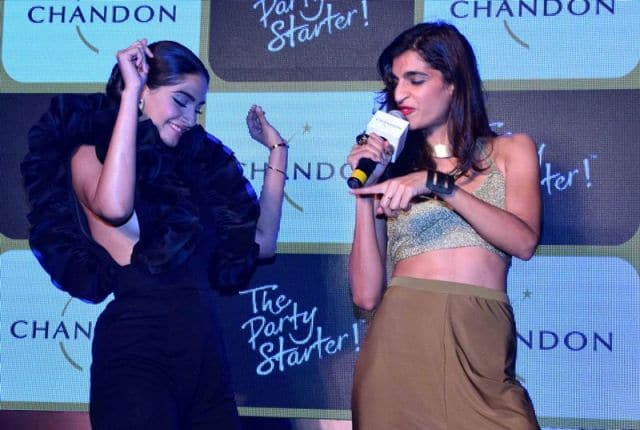 Bollywood actor Sonam Kapoor and singer Anushka Manchanda during the launch of ChandonÕs ÔThe Party Starter' anthem in Mumbai, India on March 2, 2017. (Sanket Shinde/ SOLARIS IMAGES)