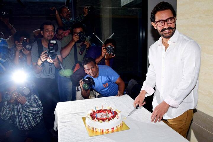 Check out all the pics from Aamir's birthday celebration below: Bollywood actor Aamir Khan during his 52 birthday celebration in Mumbai, India on March 14, 2017. (Sanket Shinde/ SOLARIS IMAGES)