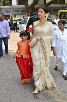 Aishwarya attend father Krishnaraj Rai's 13th day ritual with Abhishek and Aaradhya !