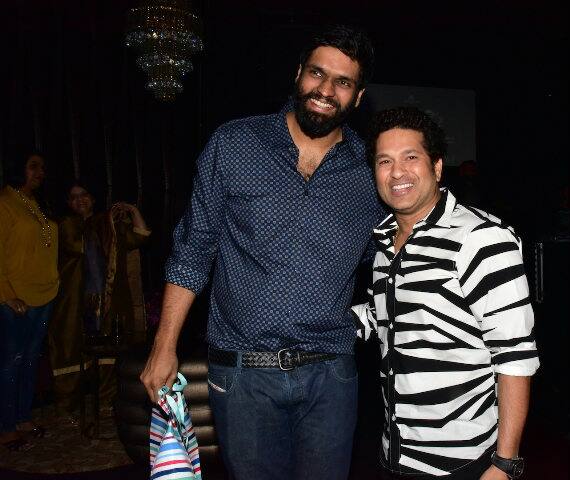 Sachin Tendulkar and Anjali Tendulkar, Shrikant Bhasi, founder and Chairman of Carnival group along with the entire cast and crew of the film. The dinner party was attended by more than 100 people. Ravi was shielding questions about the movie including some from our very own Bollywood A listers including Ranveer Singh who added spark to the party​
