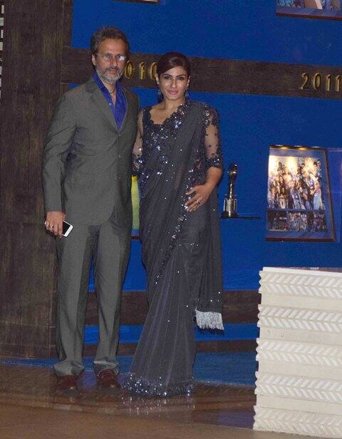Bollywood actor Raveena Tandon along with her husband Anil Thadani during the party hosted by Nita and Mukesh Ambani to celebrate 10 glorious years of Mumbai Indians, in Mumbai, India on April 10, 2017. (Sanket Shinde/SOLARIS IMAGES)