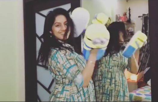 This was the first time she had actually displayed her baby bump on the public platform through a boomrang video where she enjoyed her minion slippers(Pic: Instagram)