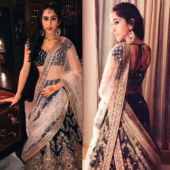 Buy Bollywood Sabyasachi Inspired Digital blue silk wedding lehenga from  India