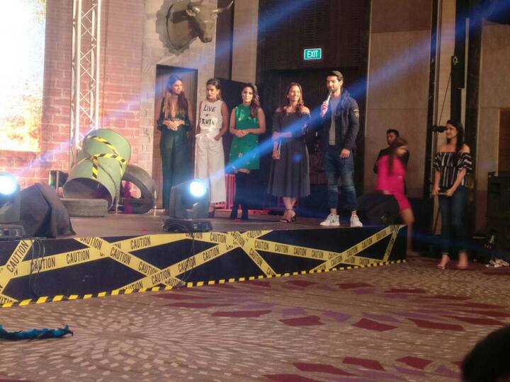 The celebrity participants along with Geeta Phogat at KKK 8 launch