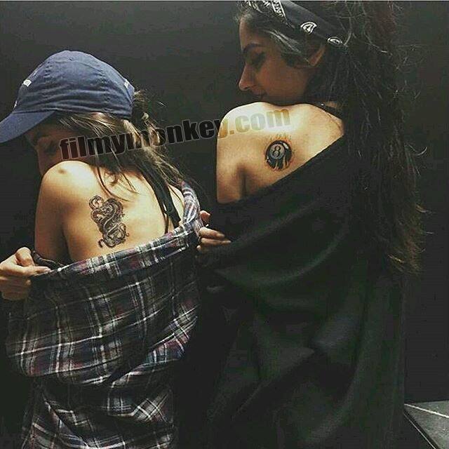 Another pic where Khushi and her close buddy Aaliya Kashyap, the daughter of director Anurag Kashyap flaunted their temporary tattoos by sliding down their dresses. They look smoking hot!