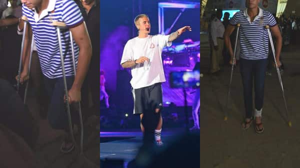 IN PICS: OMG! Sachin Tendulkar's son Arjun spotted WALKING WITH CRUTCHES at Justin Bieber concert! IN PICS: OMG! Sachin Tendulkar's son Arjun spotted WALKING WITH CRUTCHES at Justin Bieber concert!