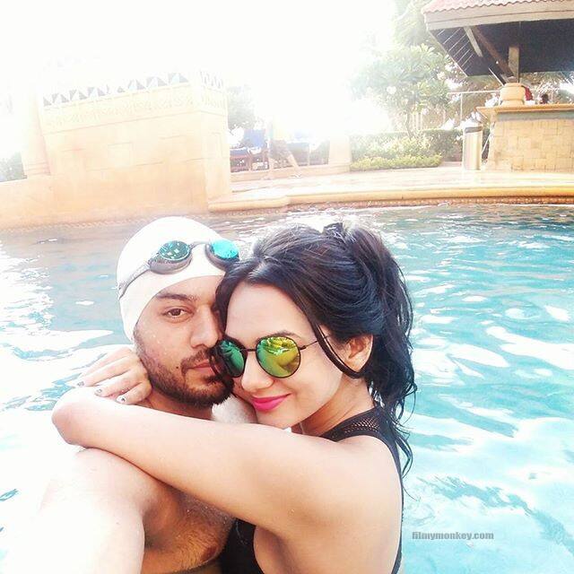 Married to his wife Akanskha Chamola only 6 months ago on 24th November 2016, the couple took time off their busy lives to indulge in some pool romance at Marriott this weekend. Akanksha captions this one - 
