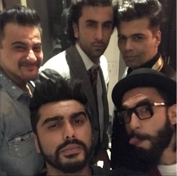 Here's an inside picture from the bash in which the most popular young Bollywood stars Arjun along with Ranbir & Ranveer posing together. (Photo: Instagram)