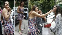 Injured Disha Patani spotted with crutches outside gym; All smiles meeting with fans!
