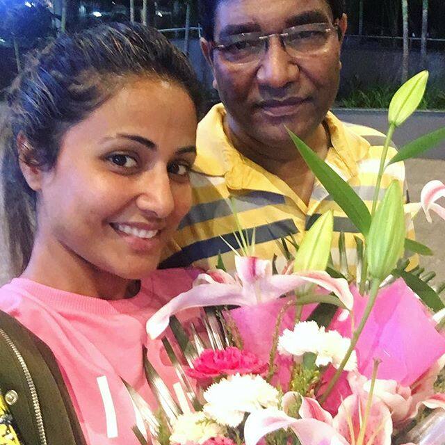 The doting father came to fetch daughter Hina from the airport. The tanned and exhausted Hina was happy to be back from the Spain's tough shoot. She wrote - 