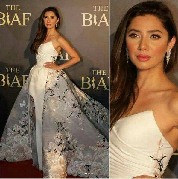 Mahira looked like a dream in a strapless high-low hemline gown by Nicolas Jebran.