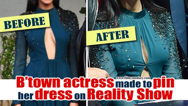 OMG! Bollywood actress had to cover her CLEAVAGE & pin up her dress on a Reality Show OMG! Bollywood actress had to cover her CLEAVAGE & pin up her dress on a Reality Show