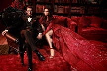 Deepika Ranveer Mumbai Bollywood reception: Deepika Padukone in a red gown with long train & Ranveer Singh in  black suit