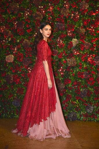 Aditi Rao Hydari wore a sparkling red dress for Ranveer-Deepika's wedding bash. 
