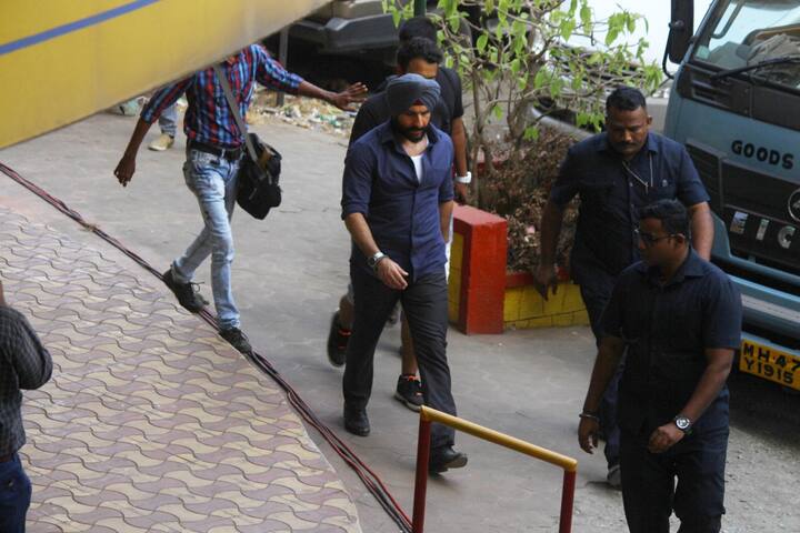 Saif Ali Khan was spotted in 'Sartaj Singh' avatar from his web series 'Sacred Games' shooting for the second season in Mumbai today when he got a visitor on the set who is, his cutie Taimur Ali Khan.