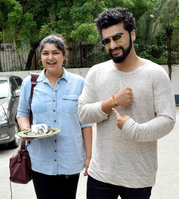 While Arjun proudly flaunted his Rakhi to the cameras, his sister was all smiles holding the thali