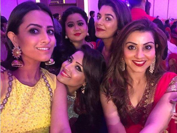 'Naagin'star Adaa Khan, comedy-queen Bharti Singh, 'Pratigya' fame Pooja Gor & actor Vikaas Kalantri's wife Priyanka Kalantri posing together at the ceremony. (Photo: Instagram)