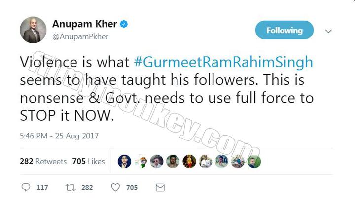 The Bollywood actors & filmmakers have reacted to the whole situation and while they condemn all the mayhem created by Ram Rahim's followers, they also laud the court's verdict in his Rape Case!