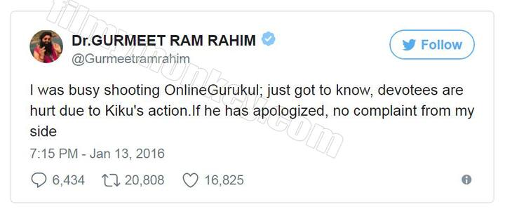 Gurmeet Ram Rahim's tweet back in 2016 January. Kiku was later released.