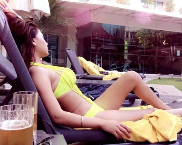 The actress was also wearing a body chain and wasn't shying away from flaunting her curves 