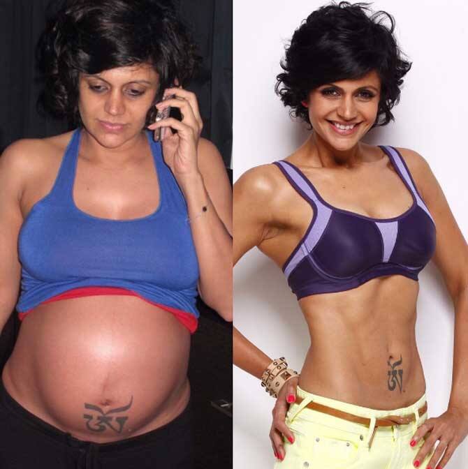 Few weeks ago Mandira Bedi had shared a pic of her bare bump comparing it to her recent pic giving all of us a fitness goal
