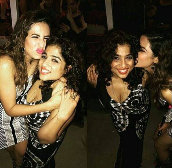 Popular Radio Jockey Malishka posing with birthday girl Sargun Mehta. (Photo: Instagram)