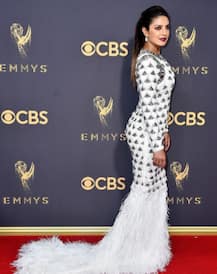 IN PICS: Priyanka Chopra dazzles in a shimmery white Balmain gown at the RED CARPET of Emmy Awards 2017!