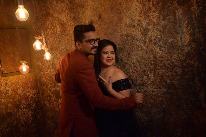 For their romantic themed photo-shoot Bharti opted for an off-shoulder dress while Harsh looked suave in his semi-formal outfit